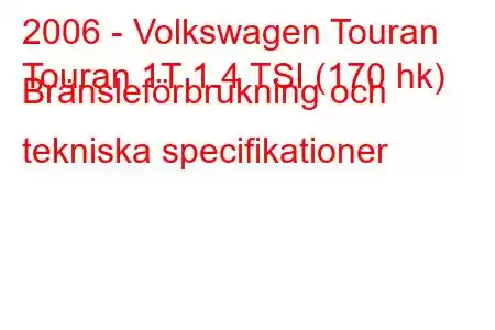 2006 - Volkswagen Touran
Touran 1T 1.4 TSI (170 hk) Bränsleförbrukning och tekniska specifikationer