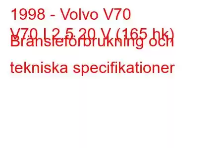 1998 - Volvo V70
V70 I 2,5 20 V (165 hk) Bränsleförbrukning och tekniska specifikationer