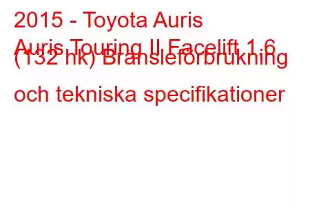 2015 - Toyota Auris
Auris Touring II Facelift 1,6 (132 hk) Bränsleförbrukning och tekniska specifikationer