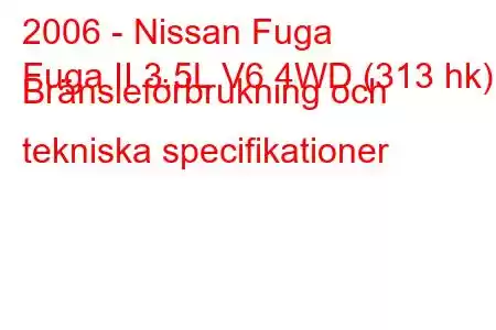 2006 - Nissan Fuga
Fuga II 3.5L V6 4WD (313 hk) Bränsleförbrukning och tekniska specifikationer