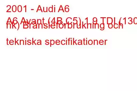 2001 - Audi A6
A6 Avant (4B,C5) 1,9 TDI (130 hk) Bränsleförbrukning och tekniska specifikationer