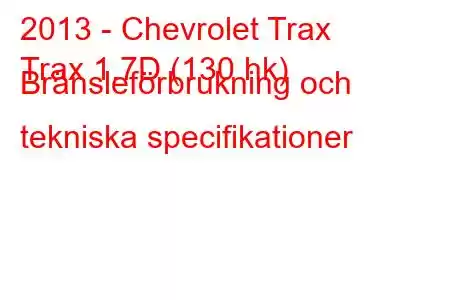 2013 - Chevrolet Trax
Trax 1.7D (130 hk) Bränsleförbrukning och tekniska specifikationer