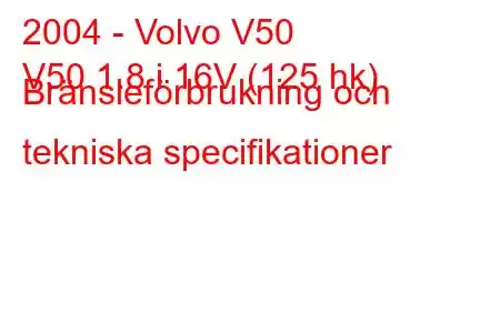 2004 - Volvo V50
V50 1.8 i 16V (125 hk) Bränsleförbrukning och tekniska specifikationer