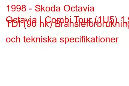 1998 - Skoda Octavia
Octavia I Combi Tour (1U5) 1,9 TDI (90 hk) Bränsleförbrukning och tekniska specifikationer