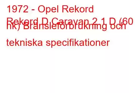 1972 - Opel Rekord
Rekord D Caravan 2.1 D (60 hk) Bränsleförbrukning och tekniska specifikationer