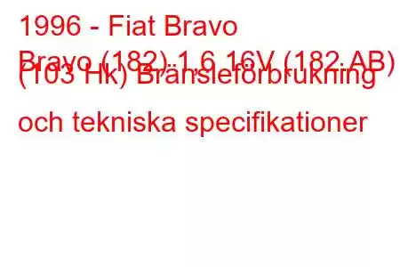 1996 - Fiat Bravo
Bravo (182) 1,6 16V (182.AB) (103 Hk) Bränsleförbrukning och tekniska specifikationer