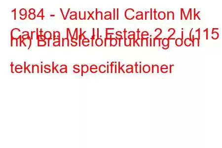 1984 - Vauxhall Carlton Mk
Carlton Mk II Estate 2.2 i (115 hk) Bränsleförbrukning och tekniska specifikationer