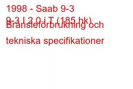 1998 - Saab 9-3
9-3 I 2.0 i T (185 hk) Bränsleförbrukning och tekniska specifikationer