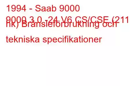 1994 - Saab 9000
9000 3.0 -24 V6 CS/CSE (211 hk) Bränsleförbrukning och tekniska specifikationer