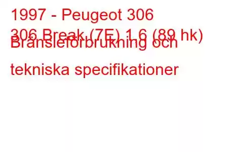 1997 - Peugeot 306
306 Break (7E) 1,6 (89 hk) Bränsleförbrukning och tekniska specifikationer