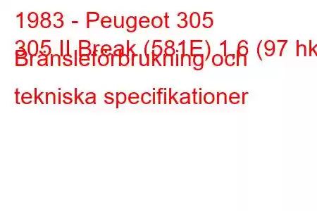 1983 - Peugeot 305
305 II Break (581E) 1,6 (97 hk) Bränsleförbrukning och tekniska specifikationer