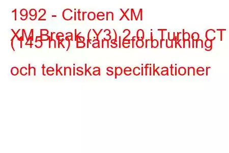 1992 - Citroen XM
XM Break (Y3) 2.0 i Turbo CT (145 hk) Bränsleförbrukning och tekniska specifikationer