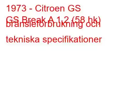 1973 - Citroen GS
GS Break A 1,2 (58 hk) bränsleförbrukning och tekniska specifikationer