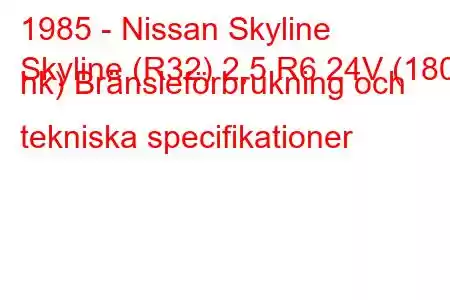 1985 - Nissan Skyline
Skyline (R32) 2,5 R6 24V (180 hk) Bränsleförbrukning och tekniska specifikationer