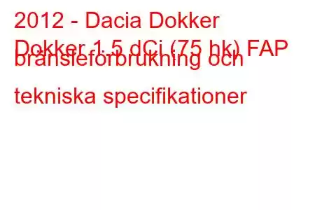 2012 - Dacia Dokker
Dokker 1.5 dCi (75 hk) FAP bränsleförbrukning och tekniska specifikationer