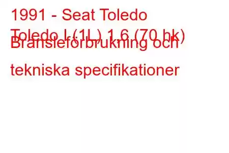 1991 - Seat Toledo
Toledo I (1L) 1,6 (70 hk) Bränsleförbrukning och tekniska specifikationer