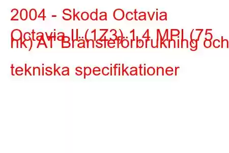 2004 - Skoda Octavia
Octavia II (1Z3) 1,4 MPI (75 hk) AT Bränsleförbrukning och tekniska specifikationer