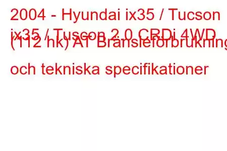 2004 - Hyundai ix35 / Tucson
ix35 / Tuscon 2.0 CRDi 4WD (112 hk) AT Bränsleförbrukning och tekniska specifikationer