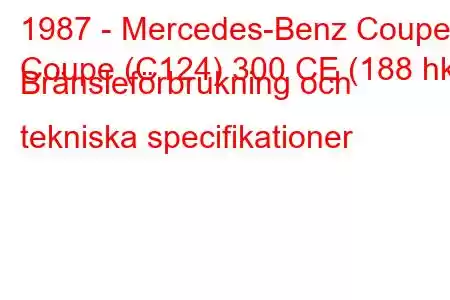 1987 - Mercedes-Benz Coupe
Coupe (C124) 300 CE (188 hk) Bränsleförbrukning och tekniska specifikationer