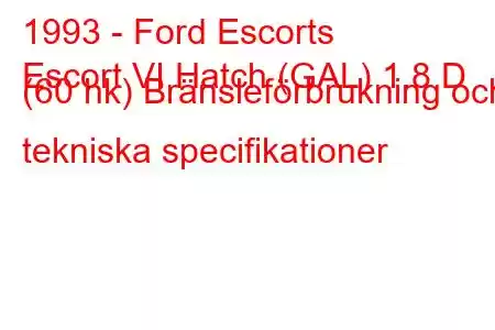 1993 - Ford Escorts
Escort VI Hatch (GAL) 1.8 D (60 hk) Bränsleförbrukning och tekniska specifikationer