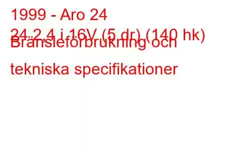 1999 - Aro 24
24 2,4 i 16V (5 dr) (140 hk) Bränsleförbrukning och tekniska specifikationer