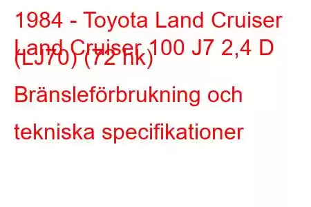 1984 - Toyota Land Cruiser
Land Cruiser 100 J7 2,4 D (LJ70) (72 hk) Bränsleförbrukning och tekniska specifikationer