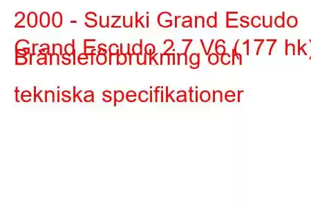 2000 - Suzuki Grand Escudo
Grand Escudo 2.7 V6 (177 hk) Bränsleförbrukning och tekniska specifikationer