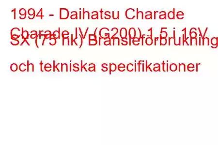 1994 - Daihatsu Charade
Charade IV (G200) 1,5 i 16V SX (75 hk) Bränsleförbrukning och tekniska specifikationer