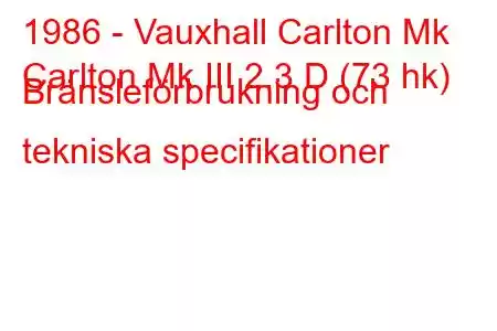 1986 - Vauxhall Carlton Mk
Carlton Mk III 2.3 D (73 hk) Bränsleförbrukning och tekniska specifikationer