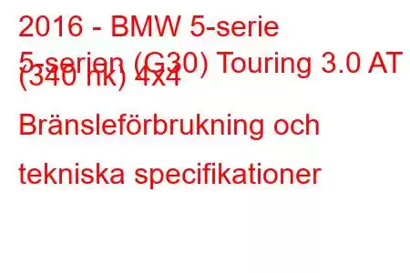 2016 - BMW 5-serie
5-serien (G30) Touring 3.0 AT (340 hk) 4x4 Bränsleförbrukning och tekniska specifikationer