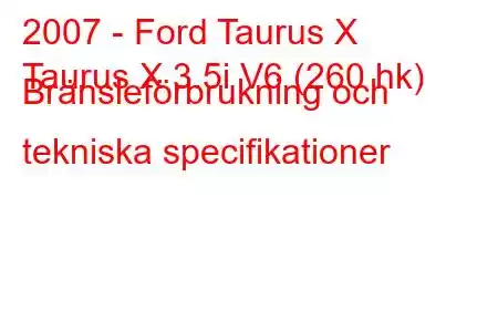 2007 - Ford Taurus X
Taurus X 3.5i V6 (260 hk) Bränsleförbrukning och tekniska specifikationer