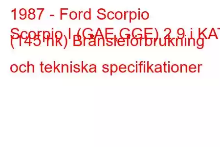 1987 - Ford Scorpio
Scorpio I (GAE,GGE) 2.9 i KAT (145 hk) Bränsleförbrukning och tekniska specifikationer