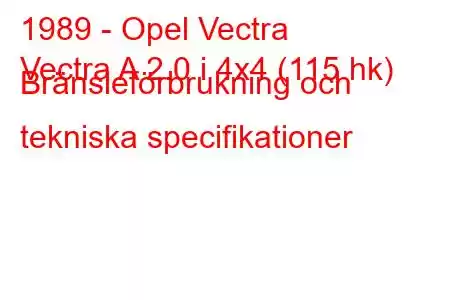 1989 - Opel Vectra
Vectra A 2.0 i 4x4 (115 hk) Bränsleförbrukning och tekniska specifikationer