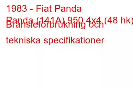 1983 - Fiat Panda
Panda (141A) 950 4x4 (48 hk) Bränsleförbrukning och tekniska specifikationer