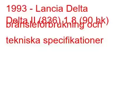 1993 - Lancia Delta
Delta II (836) 1,8 (90 hk) bränsleförbrukning och tekniska specifikationer