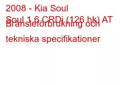 2008 - Kia Soul
Soul 1.6 CRDi (126 hk) AT Bränsleförbrukning och tekniska specifikationer