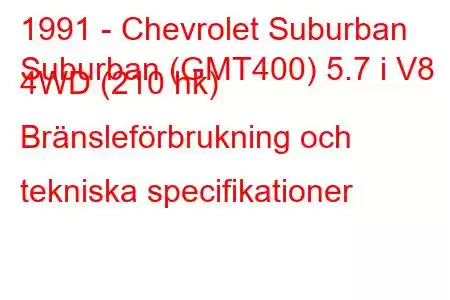 1991 - Chevrolet Suburban
Suburban (GMT400) 5.7 i V8 4WD (210 hk) Bränsleförbrukning och tekniska specifikationer