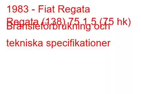 1983 - Fiat Regata
Regata (138) 75 1,5 (75 hk) Bränsleförbrukning och tekniska specifikationer