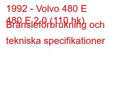 1992 - Volvo 480 E
480 E 2.0 (110 hk) Bränsleförbrukning och tekniska specifikationer