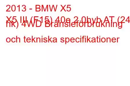 2013 - BMW X5
X5 III (F15) 40e 2.0hyb AT (245 hk) 4WD Bränsleförbrukning och tekniska specifikationer