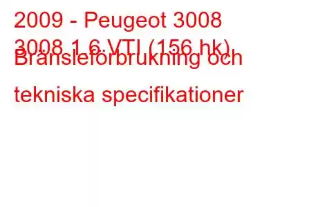 2009 - Peugeot 3008
3008 1.6 VTI (156 hk) Bränsleförbrukning och tekniska specifikationer