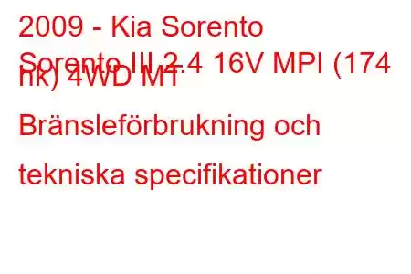 2009 - Kia Sorento
Sorento III 2.4 16V MPI (174 hk) 4WD MT Bränsleförbrukning och tekniska specifikationer