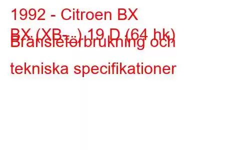 1992 - Citroen BX
BX (XB-_) 19 D (64 hk) Bränsleförbrukning och tekniska specifikationer