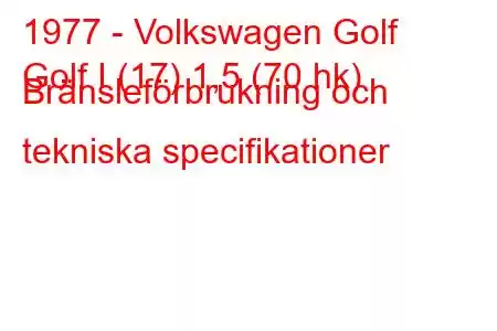 1977 - Volkswagen Golf
Golf I (17) 1,5 (70 hk) Bränsleförbrukning och tekniska specifikationer