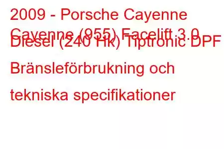 2009 - Porsche Cayenne
Cayenne (955) Facelift 3.0 Diesel (240 Hk) Tiptronic DPF Bränsleförbrukning och tekniska specifikationer