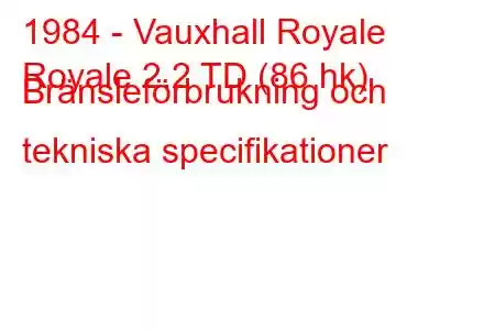 1984 - Vauxhall Royale
Royale 2.2 TD (86 hk) Bränsleförbrukning och tekniska specifikationer