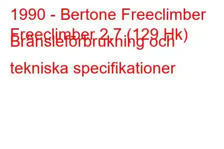 1990 - Bertone Freeclimber
Freeclimber 2.7 (129 Hk) Bränsleförbrukning och tekniska specifikationer