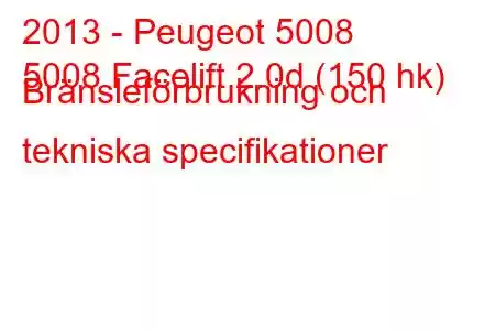 2013 - Peugeot 5008
5008 Facelift 2.0d (150 hk) Bränsleförbrukning och tekniska specifikationer