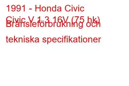 1991 - Honda Civic
Civic V 1.3 16V (75 hk) Bränsleförbrukning och tekniska specifikationer