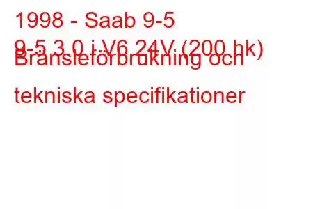 1998 - Saab 9-5
9-5 3.0 i V6 24V (200 hk) Bränsleförbrukning och tekniska specifikationer